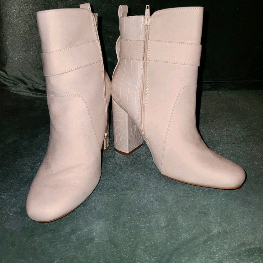 White suede and snake "leather" booties.